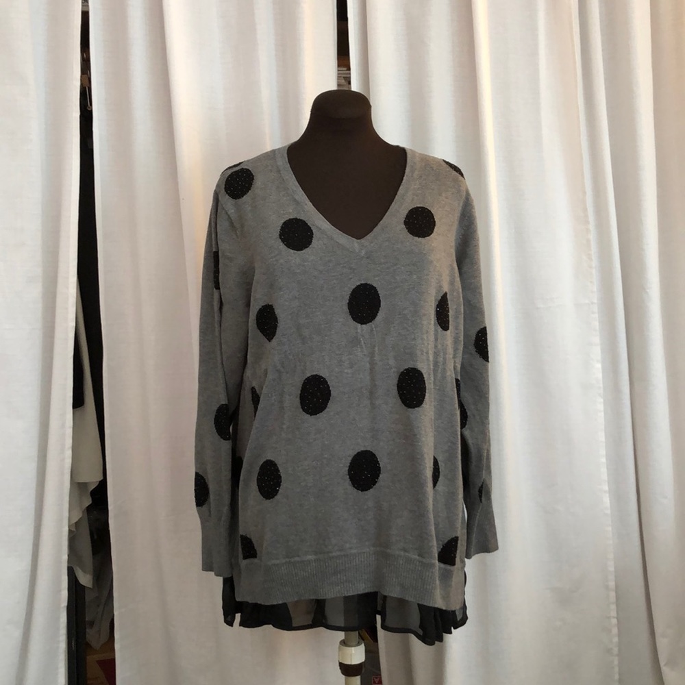 Lane Bryant Gray Layered Sweater with Black Sparkly Dots 3X